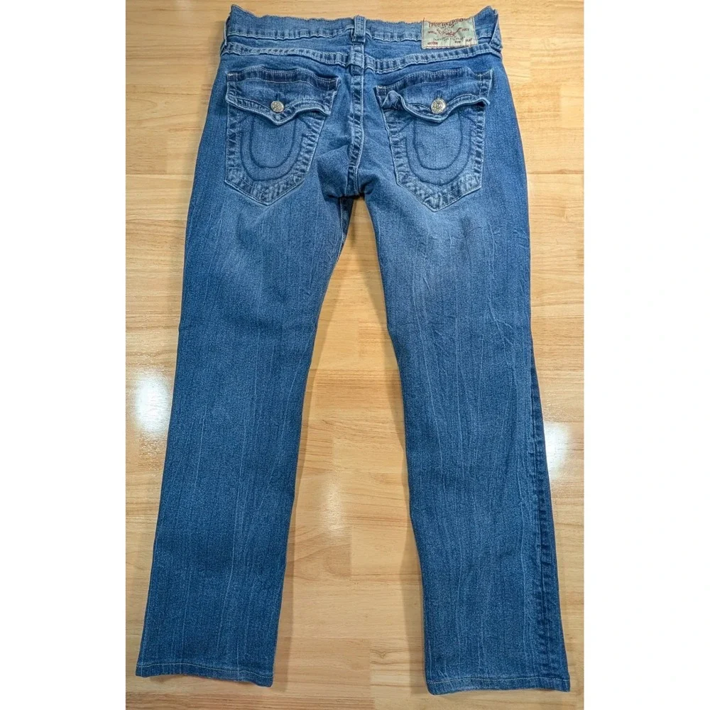 True Religion Ricky Relaxed‎ Straight Jeans Mens 32 Medium Wash Blue Denim